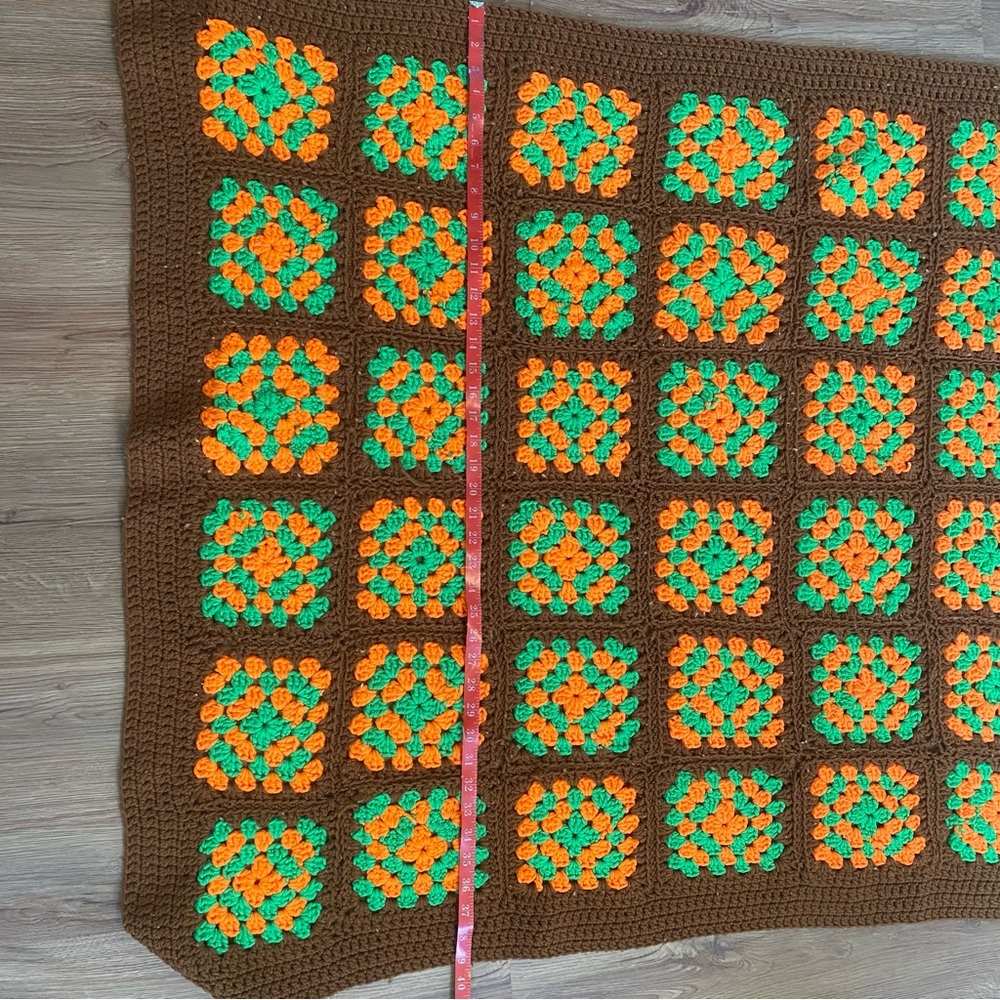Vintage Handmade Crochet Granny Square Afghan Blanket Throw Orange/Green Fall - Picture 5 of 7